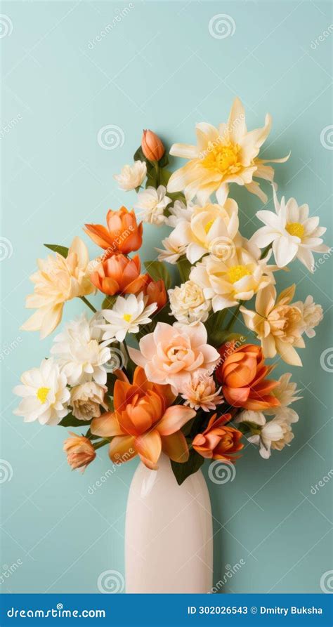 Fresh of Various Spring Flowers in a White Ceramic Vase on a Light Blue Background, Banner ...