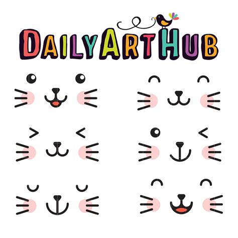 Kawaii Cat Face Collection Clip Art Set – Daily Art Hub // Graphics ...