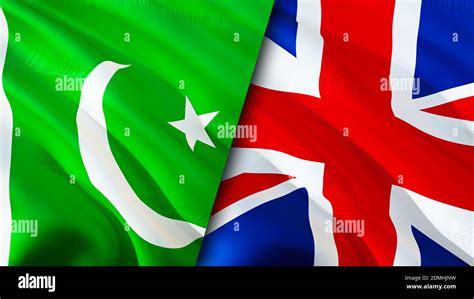 Pakistan and United Kingdom flags. 3D Waving flag design. Pakistan ...