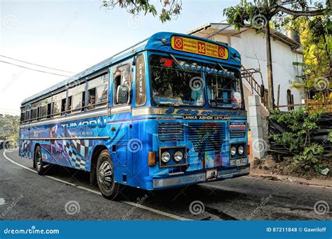 Regular Public Sri Lankan Bus Stop. Policeman Control Moring Traffic In ...