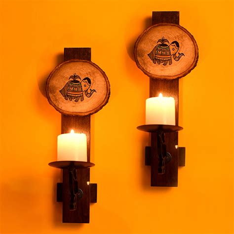 Buy Moorni Wall Mounted Wooden Candle Stand With Tribal Art in Dubai ...