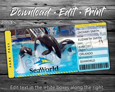 Seaworld Trip Tickets | Printable Seaworld Ticket | Digital Download ...