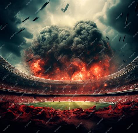 Premium AI Image | REALISTIC STADIUM PHOTO WITH RED SMOKE IN 4K