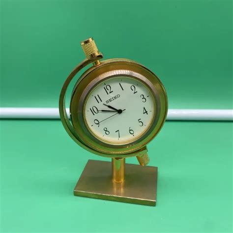 SEIKO DESK TABLE Mantle Clock Gold-Tone Brass Analog Rotating QHG354GLH JAPAN $49.99 - PicClick