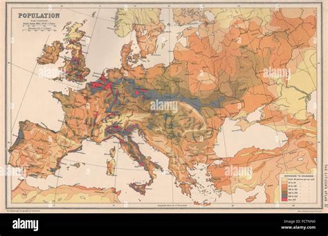 EUROPE: Population density. BARTHOLOMEW, 1924 vintage map Stock Photo ...