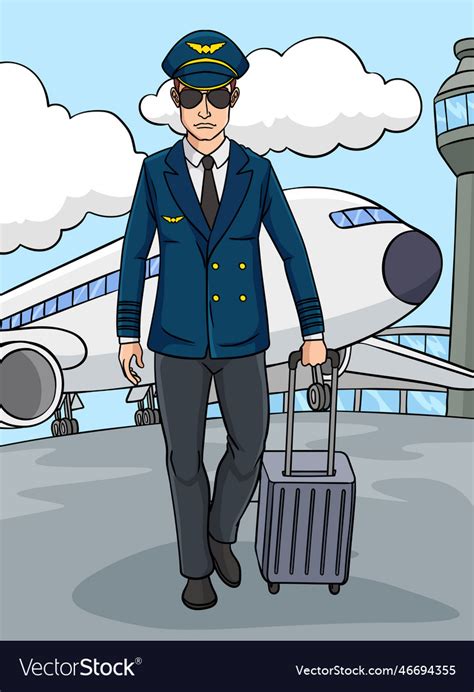 Aircraft pilot colored cartoon Royalty Free Vector Image