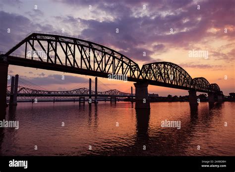 Sunset of the Big Four Bridge in Louisville, KY Stock Photo - Alamy