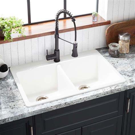 33" Totten Double-Bowl Granite Composite Drop-In Kitchen Sink - White ...