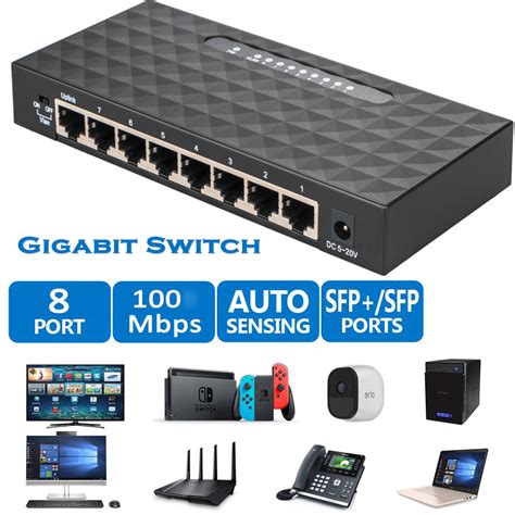 10/100/1000Mbps Full-Duplex Switch, 8 Port Gigabit Switch HUB LAN ...