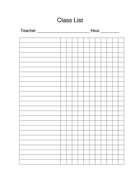 Free Printable Class List Template | Class roster, Class list, Depth chart