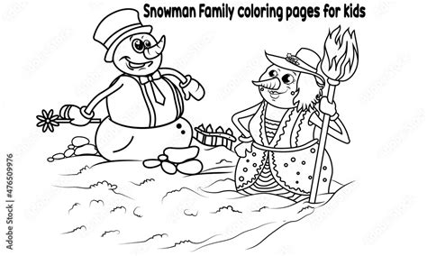 Snowman Family coloring pages for kids Stock Vector | Adobe Stock