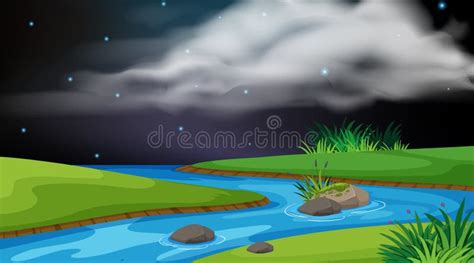 Landscape Background Design of River at Night Stock Vector - Illustration of nature, water ...