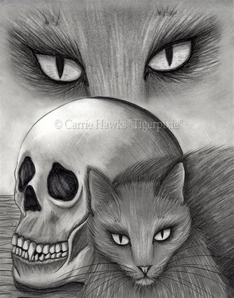 Black Cat Art Witch's Cat Drawing Vampire Skull Gothic Cat - Etsy