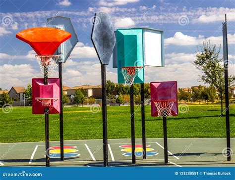 Different Height Playground Basketball Hoops Stock Image - Image of ...