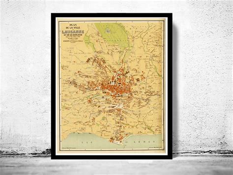 Old Map of Lausanne Switzerland 1850 Vintage Map Wall Map Print ...