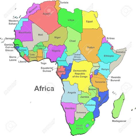 africa map with all the major cities and their names in bright colors ...