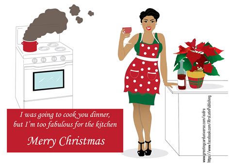 Afrocentric funny Christmas Card - Beautiful curvy black (African American) in the kitchen ...