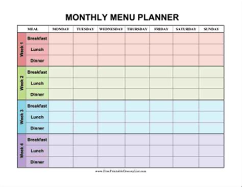 Lunch menu calendar template - westattack