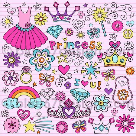 Cute Princess Notebook Doodle Design Elements Illustration by blue67design | Doodle designs, How ...