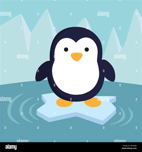 little cute penguin standing on iceberg in winter background Stock ...