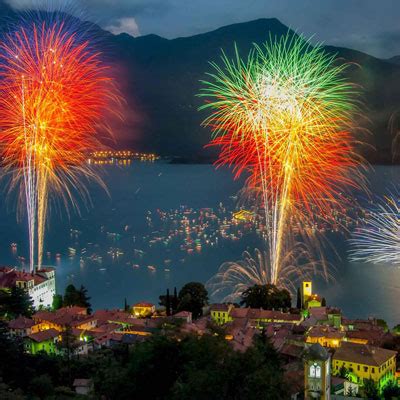 Feast of Ferragosto with big lake fireworks Lake Como Italy