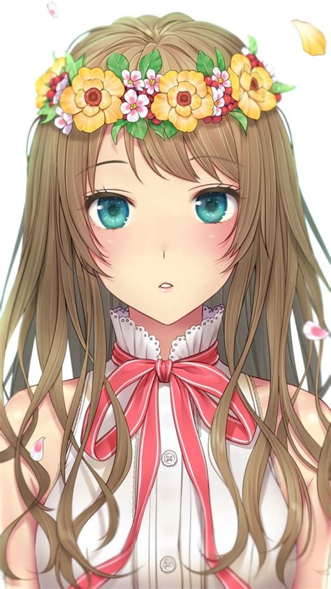 Cute, Blue Eyes, Original, Flowers Crown, Anime Girl, - Anime Girl With Blue Eyes And Brown Hair ...