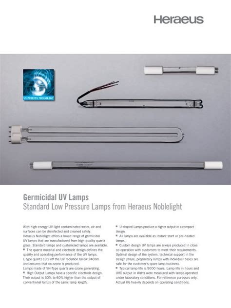 Germicidal UV Lamps Standard Low Pressure ... - Heraeus Noblelight