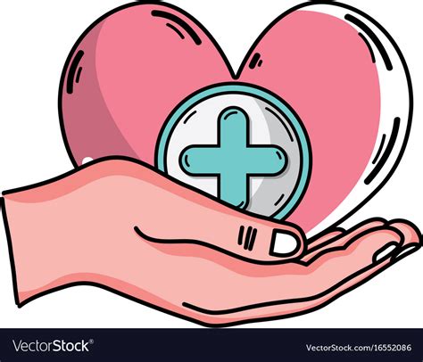 Hand with heart medicine symbol to help the people