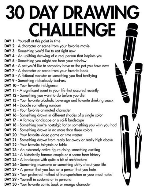 30 day drawing challenge | Drawing challenge, 30 day drawing challenge, Art challenge