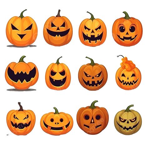 Set Of Halloween Pumpkin Faces In Various Shapes Collection Jack O Lantern Characters ...