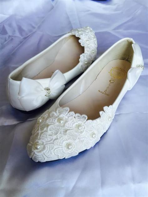 White Wedding Flats,Bridal Ballet Shoes,Comfortable Flats,Shoes Flat Lace Shoes Womens Wedding ...