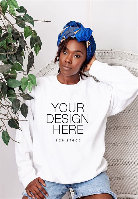 White Sweater Mockup, Black Mockups, Black Model Mockup, Female Model, Gildan 18000 White Mockup ...