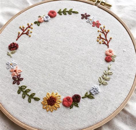 Cute Floral Wreath Hand Embroidery Pattern-PDF Download