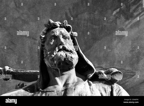 Black and white picture of the Wilhelm Tell (english William Tell) statue of the Tell monument ...