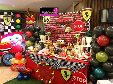 Cars themed dessert buffet and stage decoration