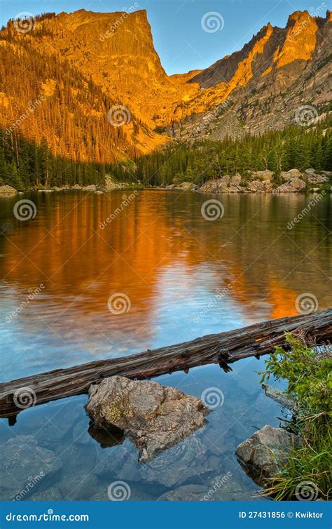 Dream Lake at Sunrise stock photo. Image of sunset, orange - 27431856