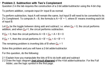 Solved Problem 1. Adder IC (74LS283) The circuit diagram and | Chegg.com