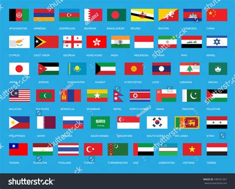 Flags Of Asia. All Asian Continent Flags, Complete Set In Original ...