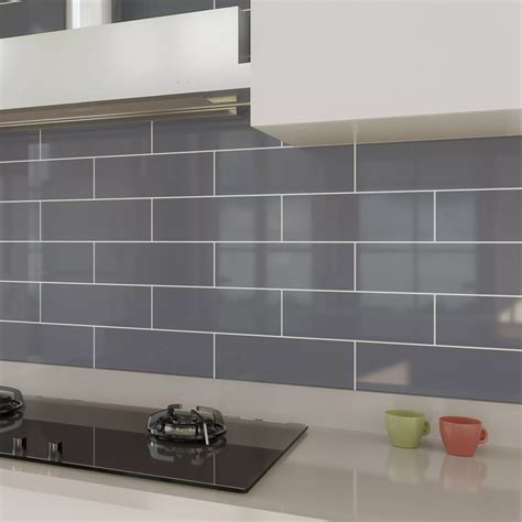 Windsor Grey Gloss Ceramic Wall tile, Pack of 30, (L)300mm (W)100mm | Departments | DIY at B&Q