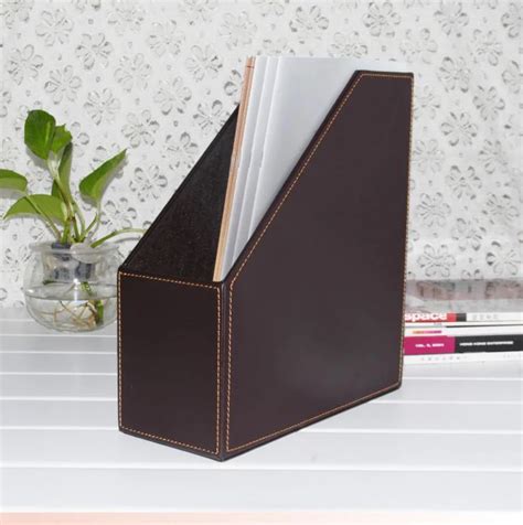 1 slot wood leather desk file book box magazine self holder document ...