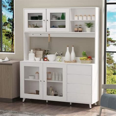 FUFU&GAGA Glass Doors Large Pantry Kitchen Cabinet Buffet With 4 ...