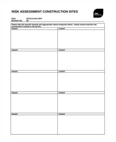 FREE 9+ Sample Construction Risk Assessment Forms in PDF | MS Word | Excel