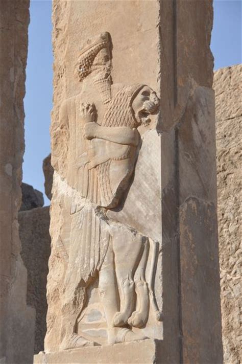 Persepolis, Palace of Darius, Relief of the "Royal warrior" killing a ...