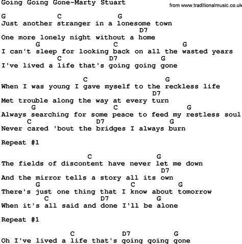 Country Music:Going Going Gone-Marty Stuart Lyrics and Chords