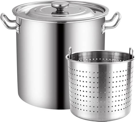 Heavy Duty Stock Pot with Cover And Strainer Basket, 35L Stainless Steel Stockpot Cookware ...