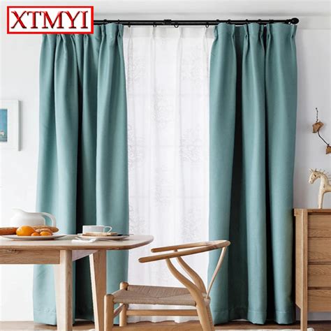 Europe Solid Colors Blackout curtains for bedroom living room Sky blue short window decoration ...