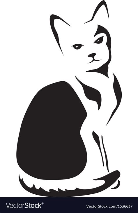 Black and white stylized sitting cat Royalty Free Vector