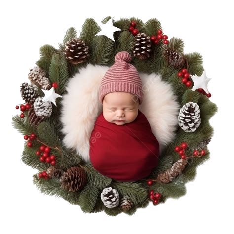 Newborn Baby In Santa Claus Costume Lies In The Middle Of A Wreath Of ...
