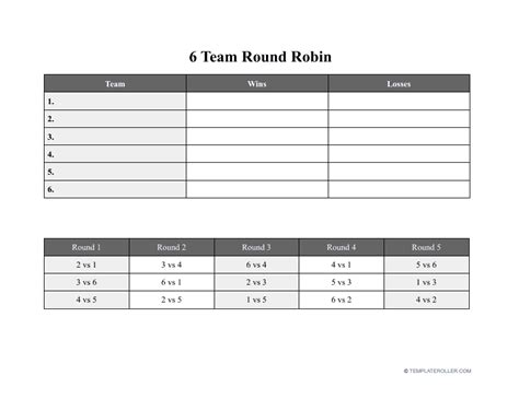 6 Team Round Robin Template Download Printable PDF | Templateroller