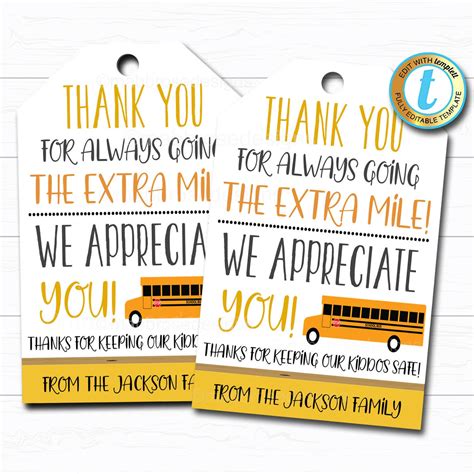 Bus Driver Appreciation Gift Tag | TidyLady Printables